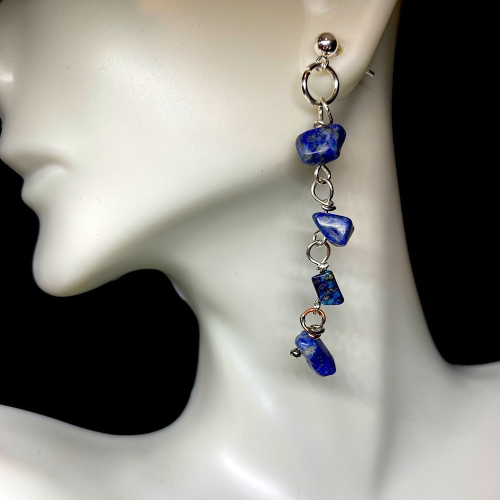 Lapis lazuli stone dangle beaded earrings